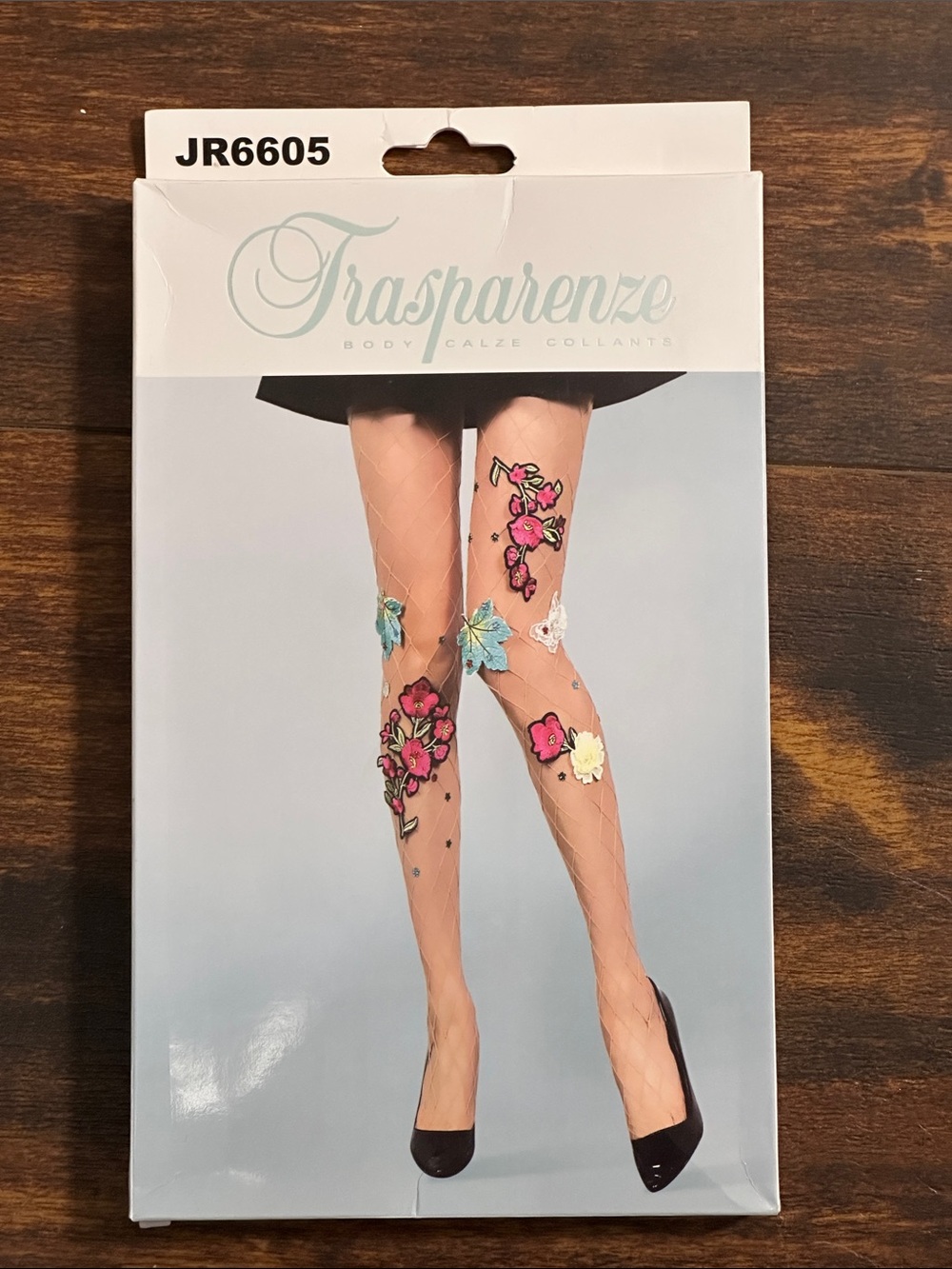 🌸 NWT Trasparenze Floral Appliqué Fishnet Tights One Size Fairycore🧚‍♀️